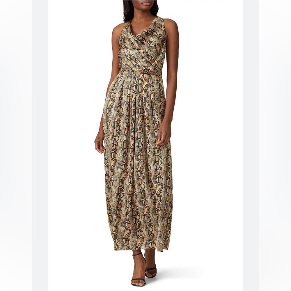 Great Jones sneak printed maxi dress size 0 brown tan mob wife